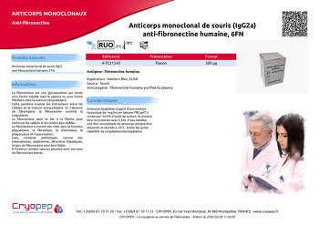 Fiche produit Anticorps monoclonal de souris (IgG2a)  anti-fibronectine humaine, 6FN