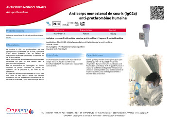 Fiche produit Anticorps monoclonal de souris (IgG2a) anti-prothrombine humaine