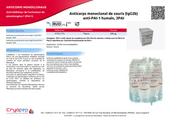 Fiche produit Anticorps monoclonal de souris (IgG2b) anti-PAI-1 humain, 3PAI