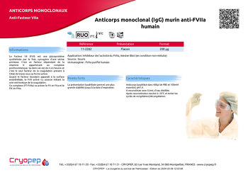 Fiche produit Anticorps monoclonal (IgG) murin anti-FVIIa humain