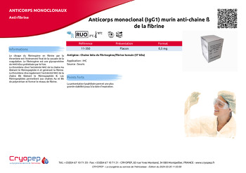 Fiche produit Anticorps monoclonal (IgG1) murin anti-chaine ß de la fibrine