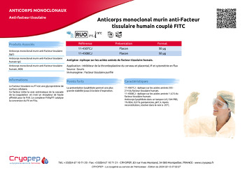 Fiche produit Anticorps monoclonal murin anti-Facteur tissulaire humain couplé FITC