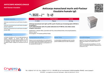 Fiche produit Anticorps monoclonal murin anti-Facteur tissulaire humain IgG