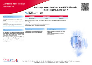 Fiche produit Anticorps monoclonal murin anti-FVIII humain, chaîne légère, clone ESH-4