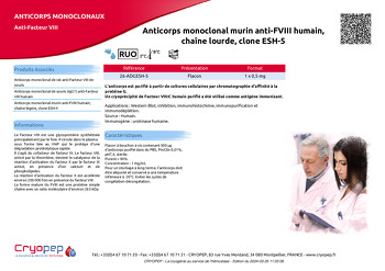 Fiche produit Anticorps monoclonal murin anti-FVIII humain, chaîne lourde, clone ESH-5