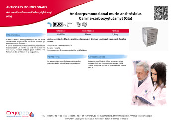 Fiche produit Anticorps monoclonal murin anti-résidus Gamma-carboxyglutamyl (Gla)