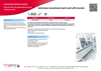 Fiche produit Anticorps monoclonal murin anti-uPA humain
