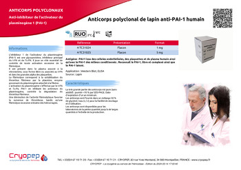 Fiche produit Anticorps polyclonal de lapin anti-PAI-1 humain
