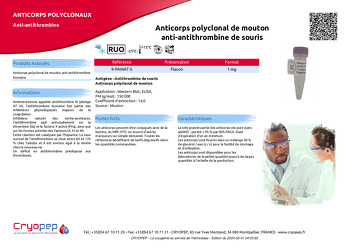 Fiche produit Anticorps polyclonal de mouton anti-antithrombine de souris