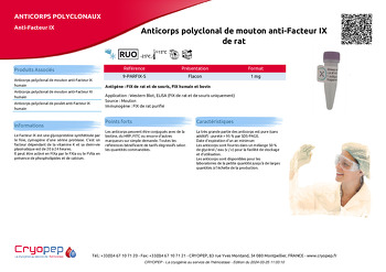 Fiche produit Anticorps polyclonal de mouton anti-Facteur IX de rat