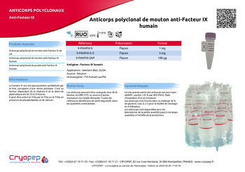 Fiche produit Anticorps polyclonal de mouton anti-Facteur IX humain