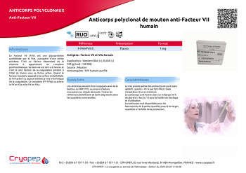 Fiche produit Anticorps polyclonal de mouton anti-Facteur VII humain