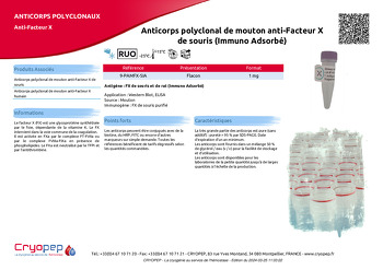 Fiche produit Anticorps polyclonal de mouton anti-Facteur X de souris (Immuno Adsorbé)