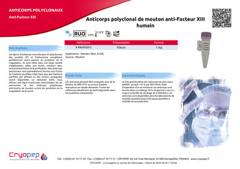 Fiche produit Anticorps polyclonal de mouton anti-Facteur XIII humain