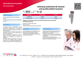 Fiche produit Anticorps polyclonal de mouton anti-prothrombine humaine