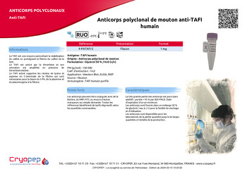 Fiche produit Anticorps polyclonal de mouton anti-TAFI humain