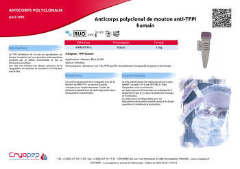 Fiche produit Anticorps polyclonal de mouton anti-TFPI humain