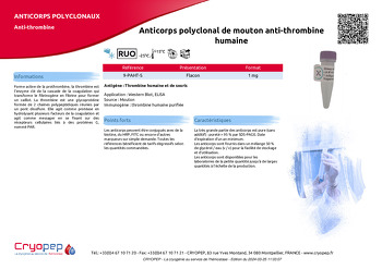 Fiche produit Anticorps polyclonal de mouton anti-thrombine humaine