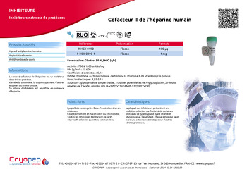 Fiche produit Cofacteur II de l'héparine humain