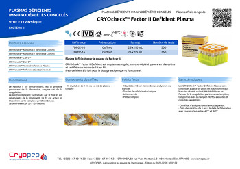 Fiche produit CRYOcheck™ Factor II Deficient Plasma