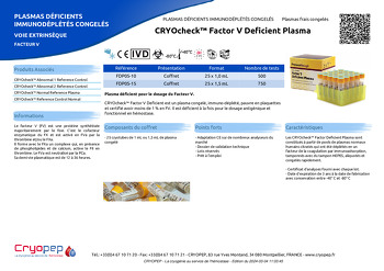 Fiche produit CRYOcheck™ Factor V Deficient Plasma