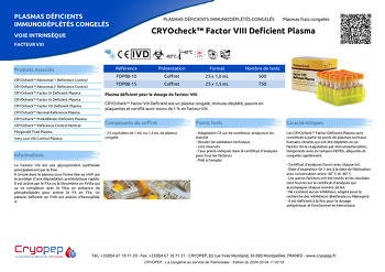 Fiche produit CRYOcheck™ Factor VIII Deficient Plasma