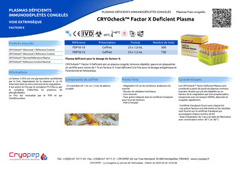 Fiche produit CRYOcheck™ Factor X Deficient Plasma