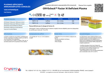 Fiche produit CRYOcheck™ Factor XI Deficient Plasma