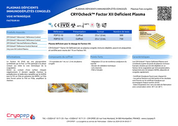 Fiche produit CRYOcheck™ Factor XII Deficient Plasma