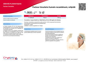 Fiche produit Facteur tissulaire humain recombinant, relipidé