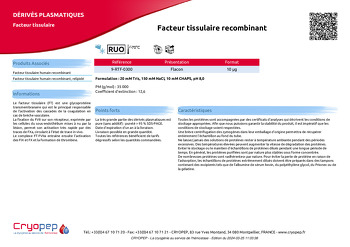 Fiche produit Facteur tissulaire recombinant