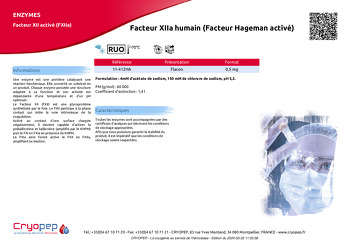 Fiche produit Facteur XIIa humain (Facteur Hageman activé)