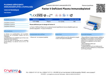 Fiche produit Factor II Deficient Plasma Immunodepleted