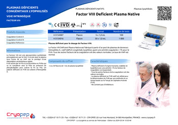 Fiche produit Factor VIII Deficient Plasma Native