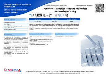 Fiche produit Factor VIII Inhibitor Reagent Kit (Unités Bethesda) HCV nég.