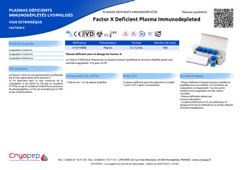 Fiche produit Factor X Deficient Plasma Immunodepleted