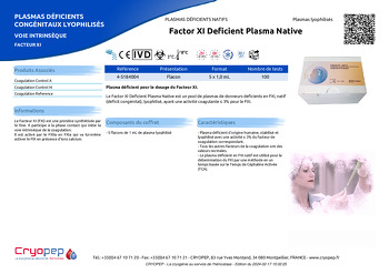 Fiche produit Factor XI Deficient Plasma Native