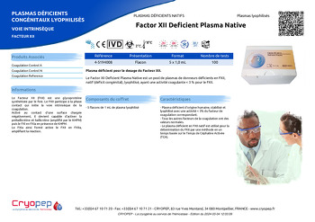 Fiche produit Factor XII Deficient Plasma Native