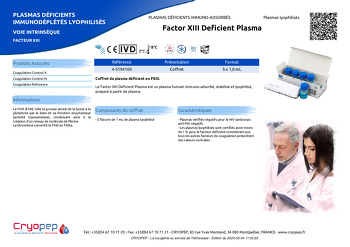 Fiche produit Factor XIII Deficient Plasma