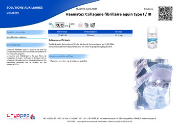 Fiche produit Haematex Collagène fibrillaire équin type I / III
