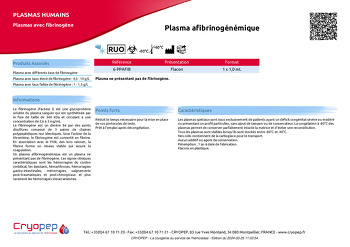 Fiche produit Plasma afibrinogénémique