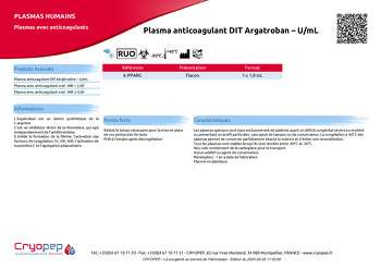 Fiche produit Plasma anticoagulant DIT Argatroban – U/mL
