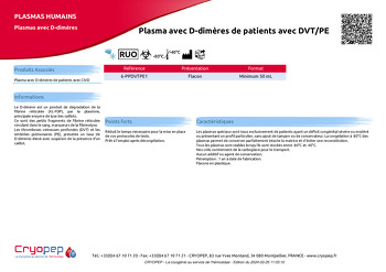 Fiche produit Plasma avec D-dimères de patients avec DVT/PE