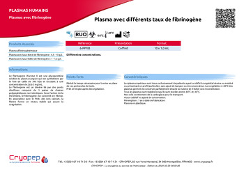 Fiche produit Plasma avec différents taux de fibrinogène