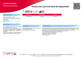 Fiche produit Plasma avec taux très élevé de triglycérides