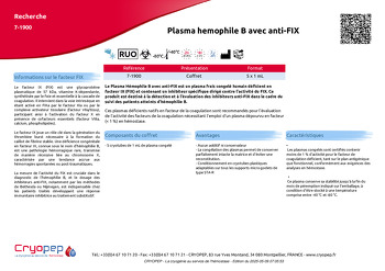 Fiche produit Plasma hemophile B avec anti-FIX