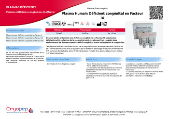 Fiche produit Plasma Humain Déficient congénital en Facteur IX