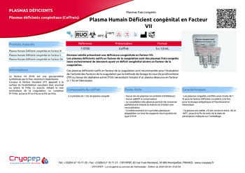 Fiche produit Plasma Humain Déficient congénital en Facteur VII