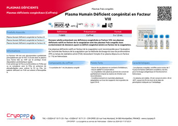 Fiche produit Plasma Humain Déficient congénital en Facteur VIII