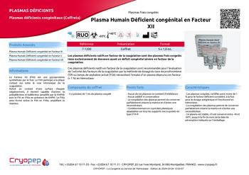 Fiche produit Plasma Humain Déficient congénital en Facteur XII